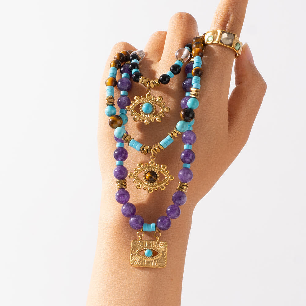 Olivenorma Amethyst Tiger Eye Beads Evil Eyenecklace