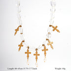 Olivenorma Dalmatian Jasper Clear Crystal Beaded Cross Pendant Necklace