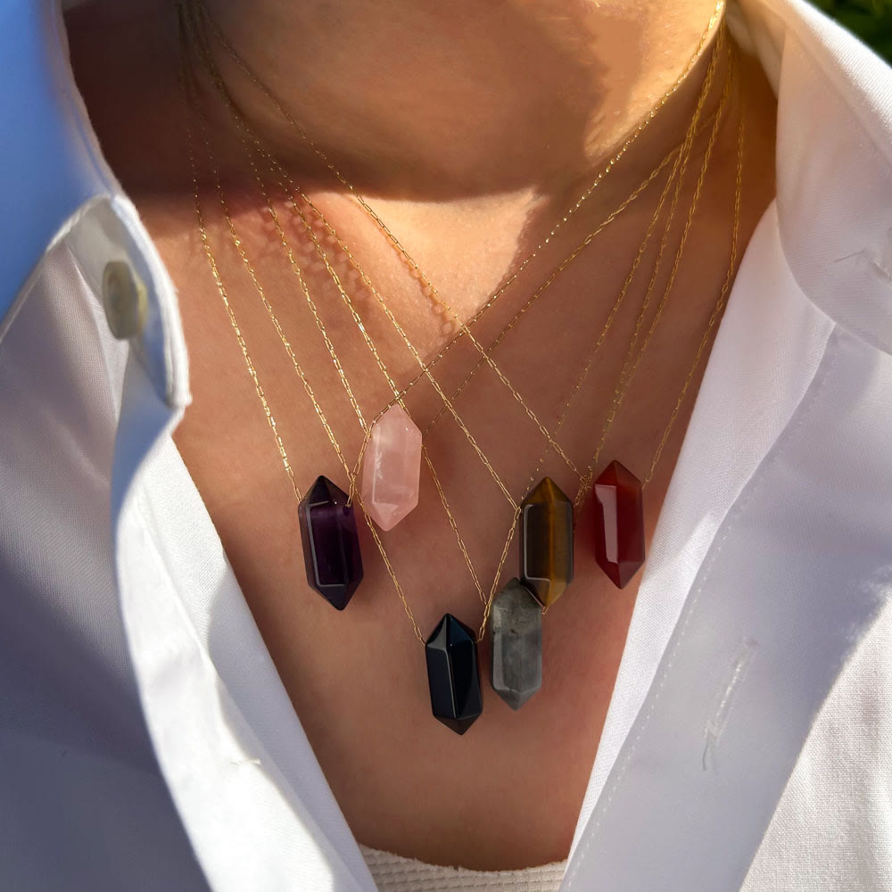 Olivenorma Crystal Double Point Pendant Titanium Steel Necklace