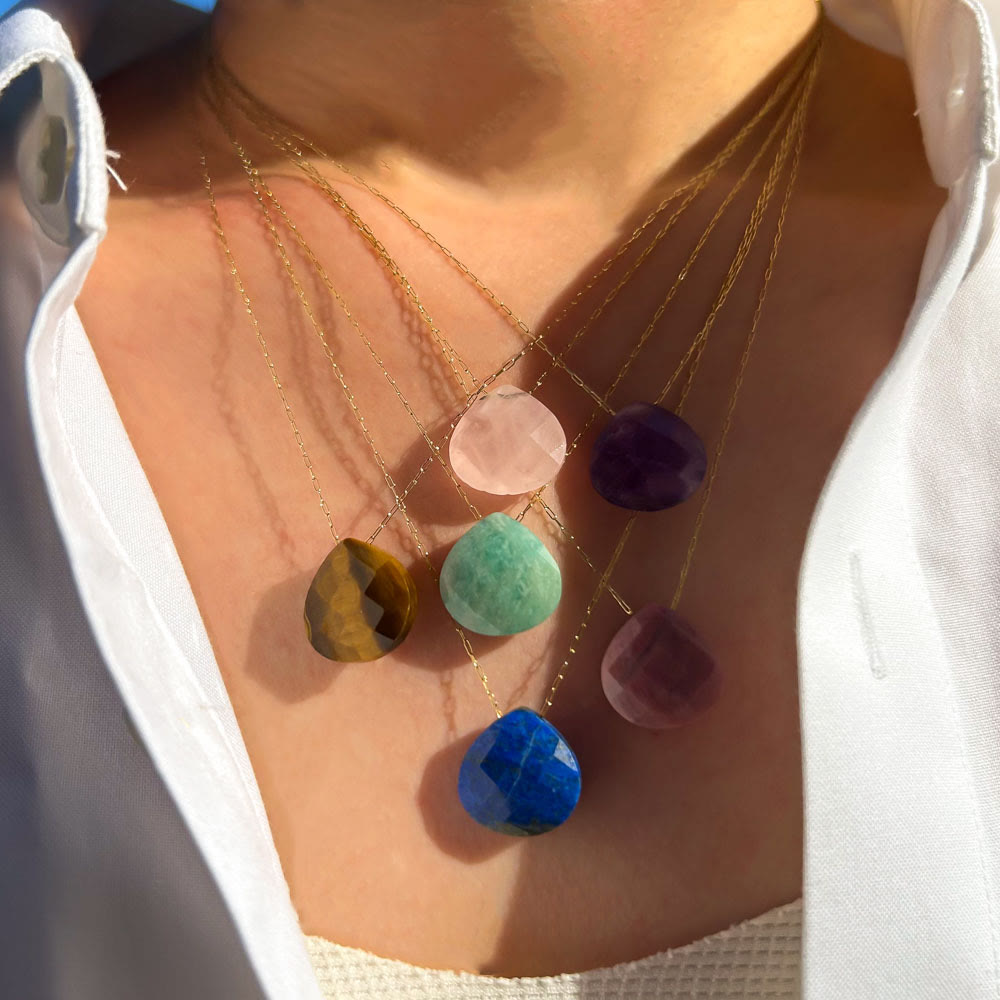 Olivenorma Natural Crystal Faceted Water Drop Pendant Necklace