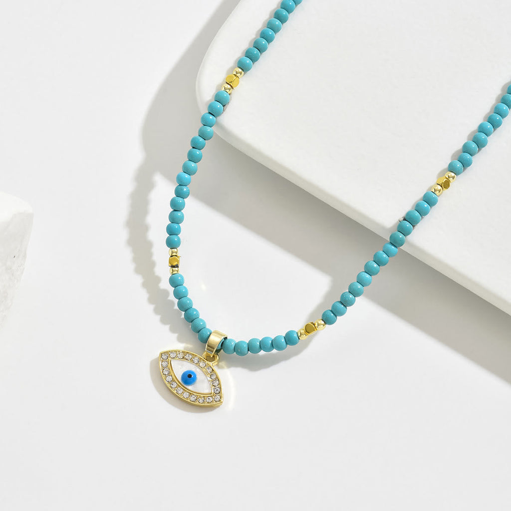 Olivenorma Natural Crystal Beads Sun Evil Eye Pendant Necklace