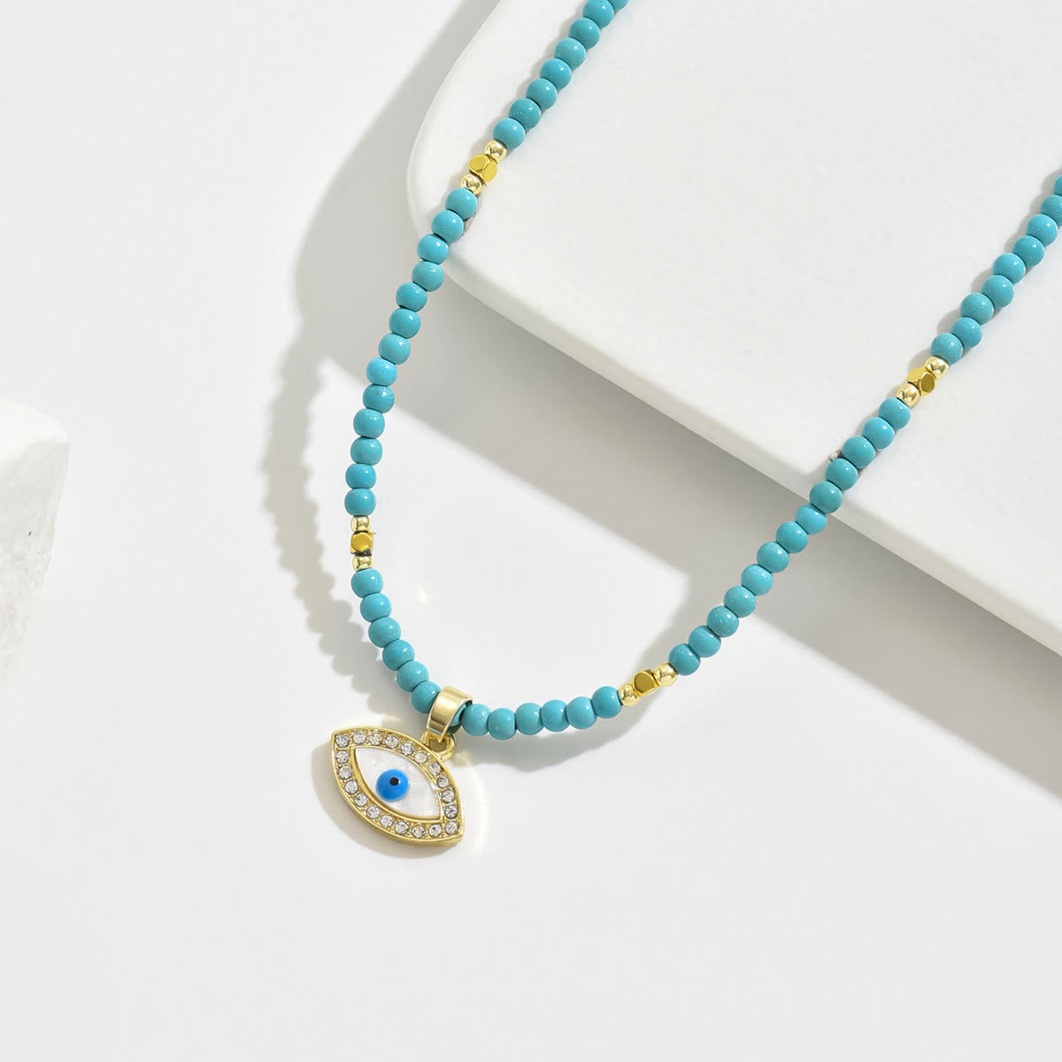 Olivenorma Natural Crystal Beads Sun Evil Eye Pendant Necklace