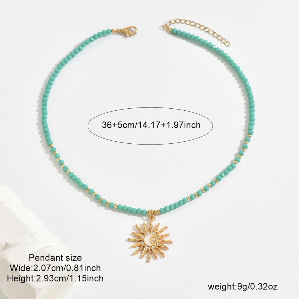 Olivenorma Natural Crystal Beads Sun Evil Eye Pendant Necklace