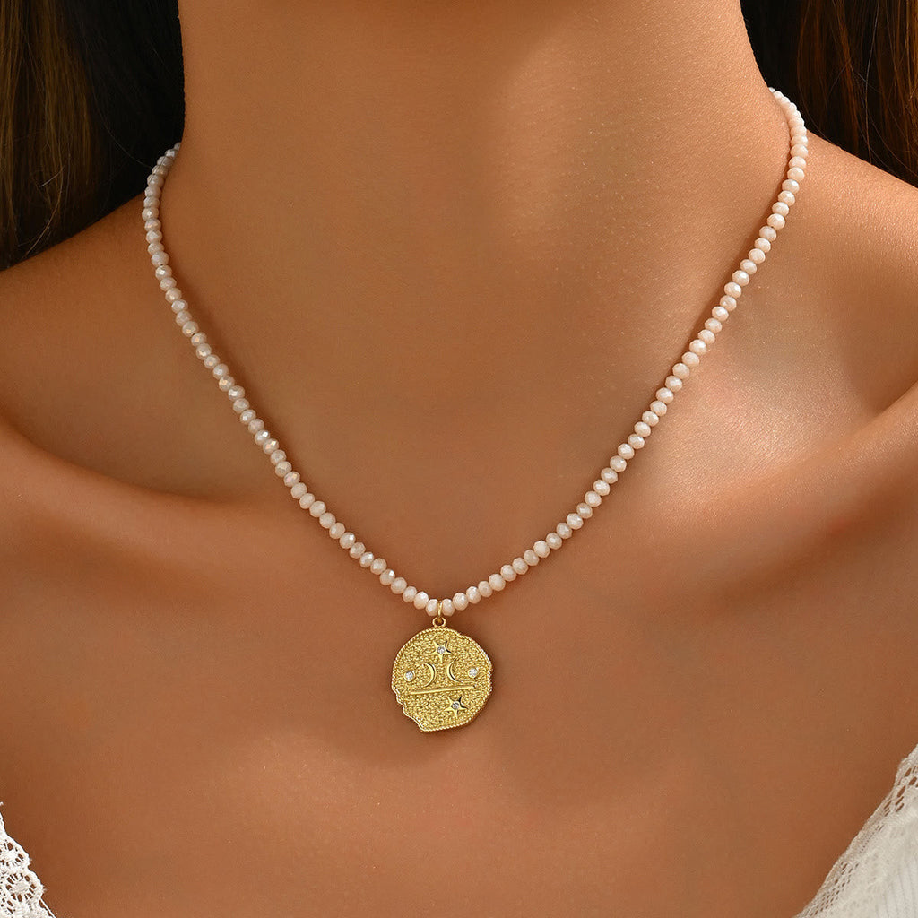 Olivenorma Natural Crystal Beads Sun Evil Eye Pendant Necklace