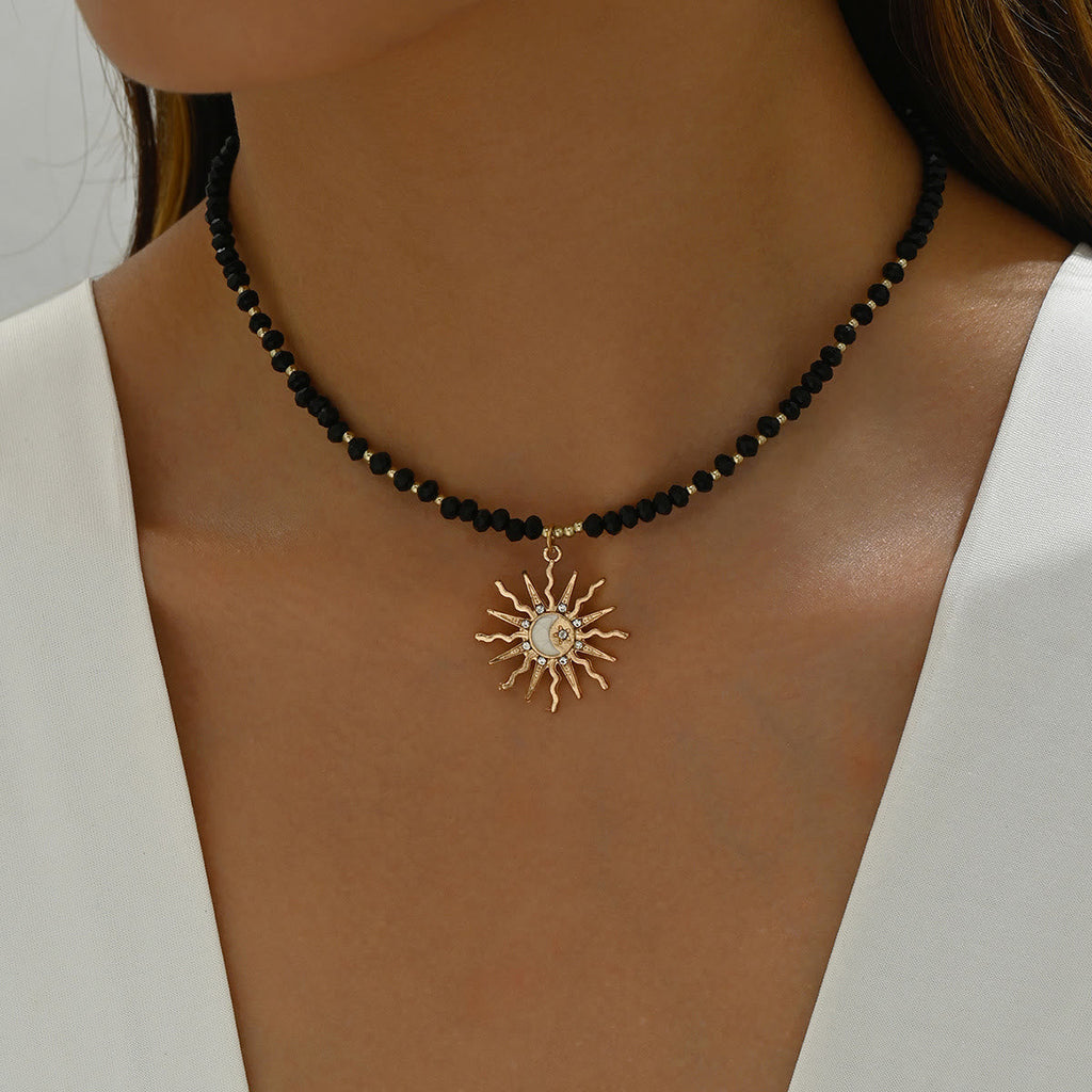 Olivenorma Natural Crystal Beads Sun Evil Eye Pendant Necklace