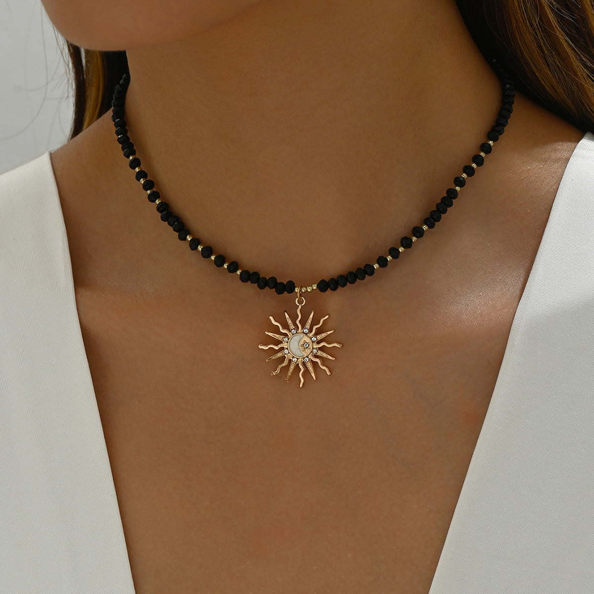 Olivenorma Natural Crystal Beads Sun Evil Eye Pendant Necklace