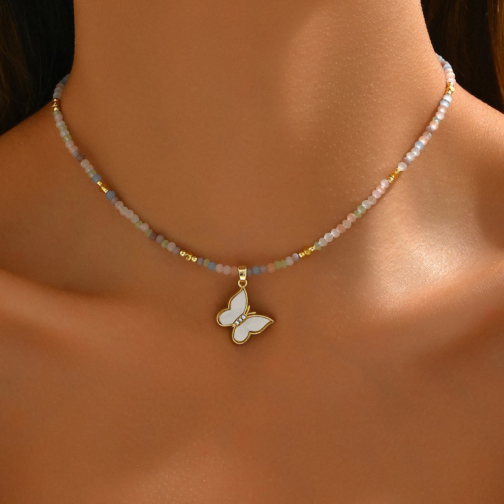 Olivenorma Natural Crystal Beads Sun Evil Eye Pendant Necklace