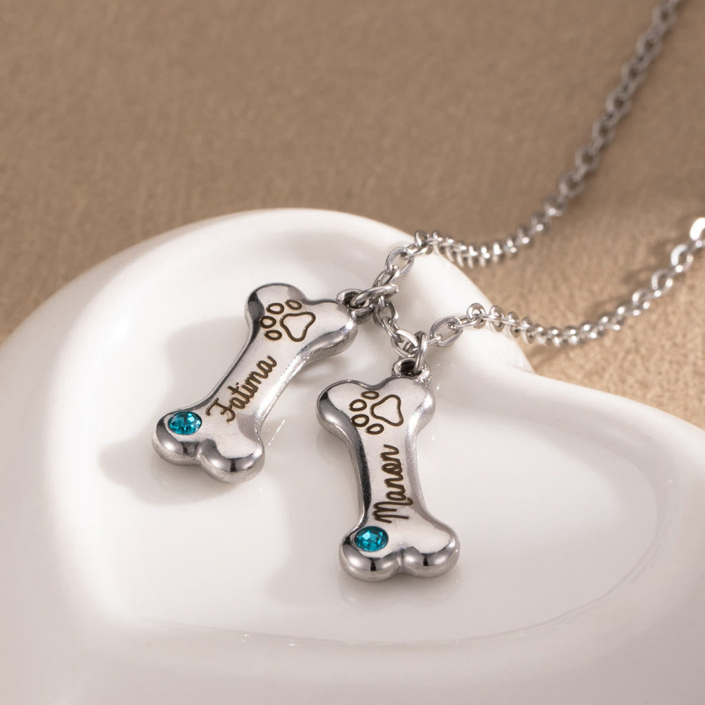 Olivenorma Custom Stainless Steel Dog Bone Birthstone Necklace