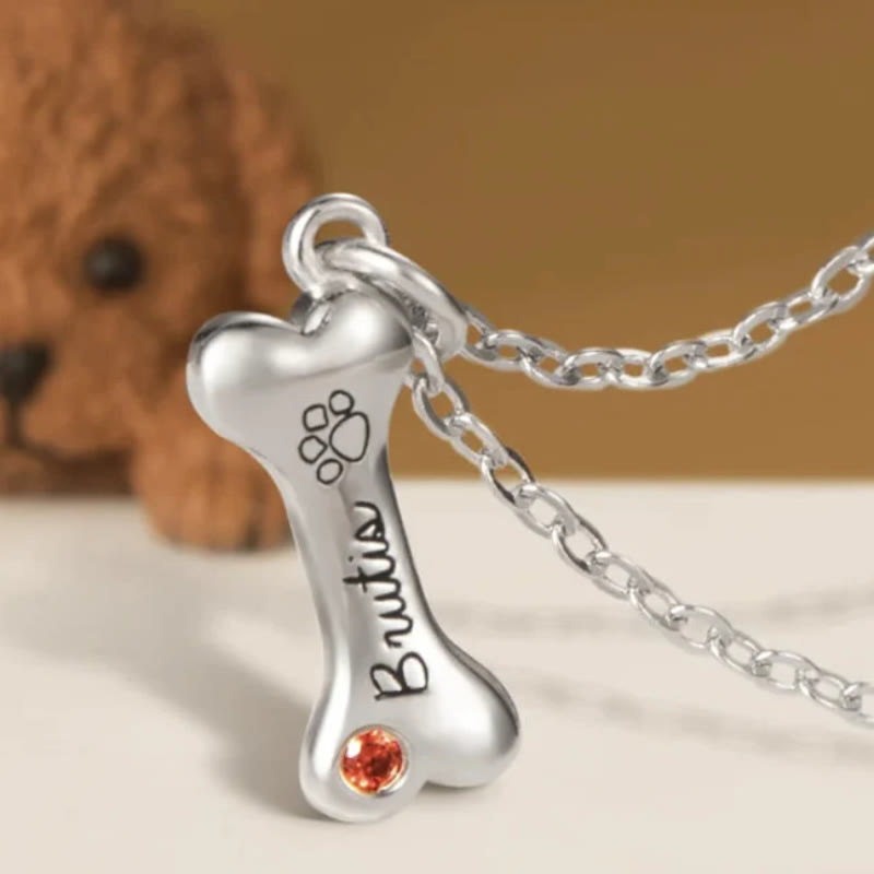 Olivenorma Custom Stainless Steel Dog Bone Birthstone Necklace