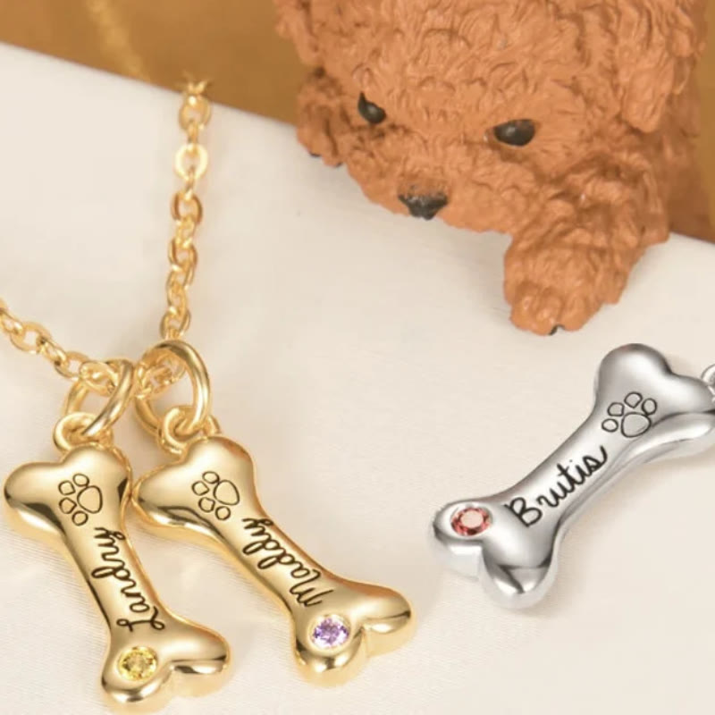 Olivenorma Custom Stainless Steel Dog Bone Birthstone Necklace