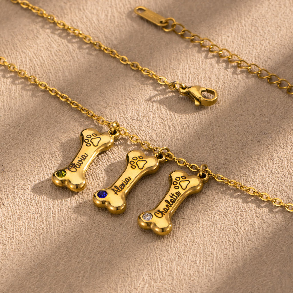 Olivenorma Custom Stainless Steel Dog Bone Birthstone Necklace