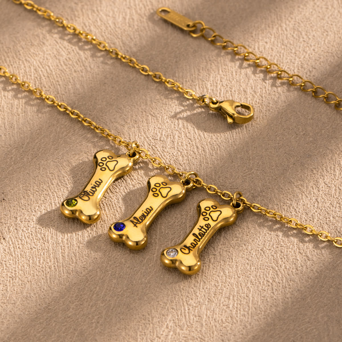 Olivenorma Custom Stainless Steel Dog Bone Birthstone Necklace