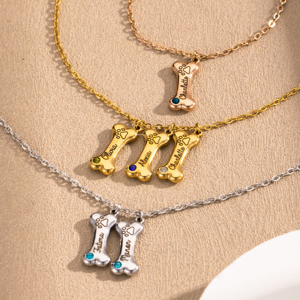 Olivenorma Custom Stainless Steel Dog Bone Birthstone Necklace