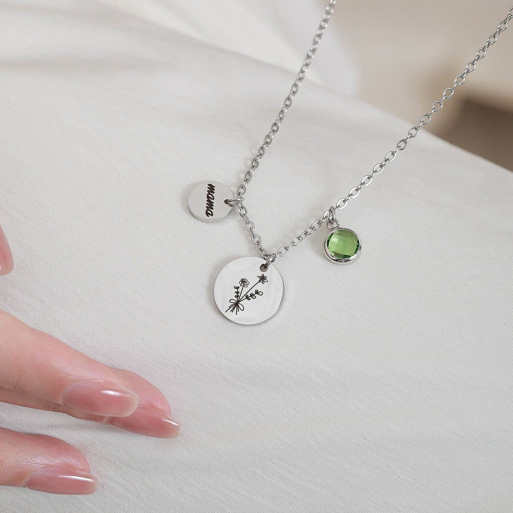 Olivenorma Custom Birth Flower Birthstone Stainless Steel Necklace