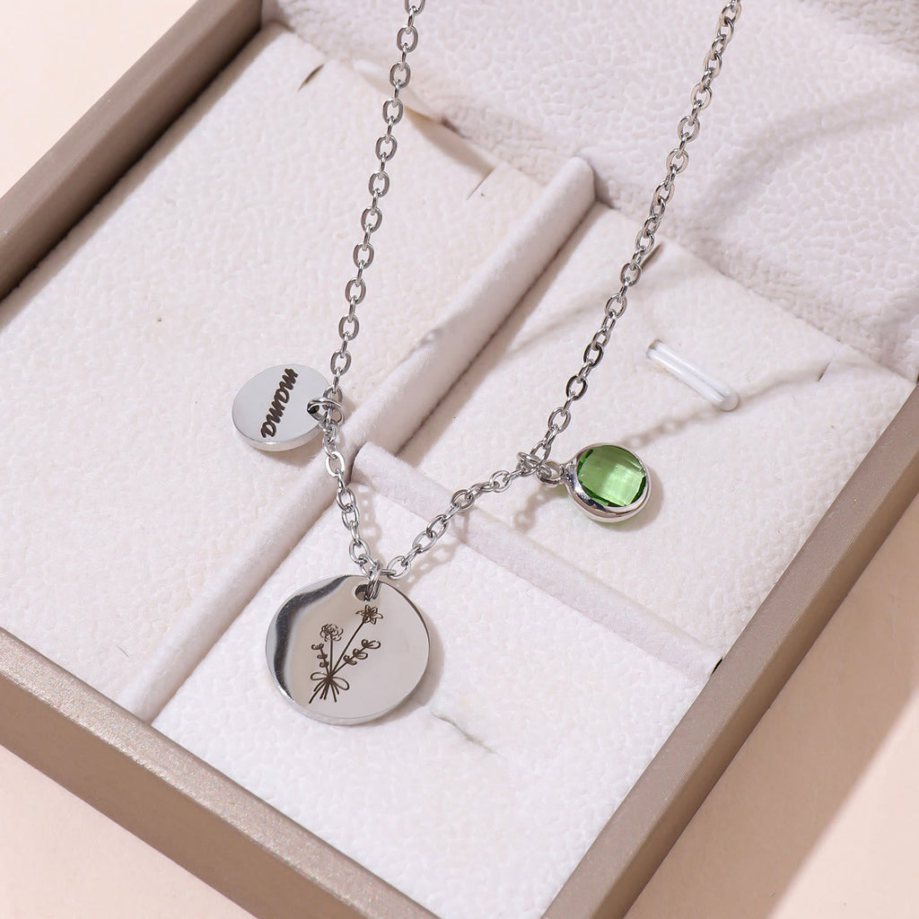 Olivenorma Custom Birth Flower Birthstone Stainless Steel Necklace