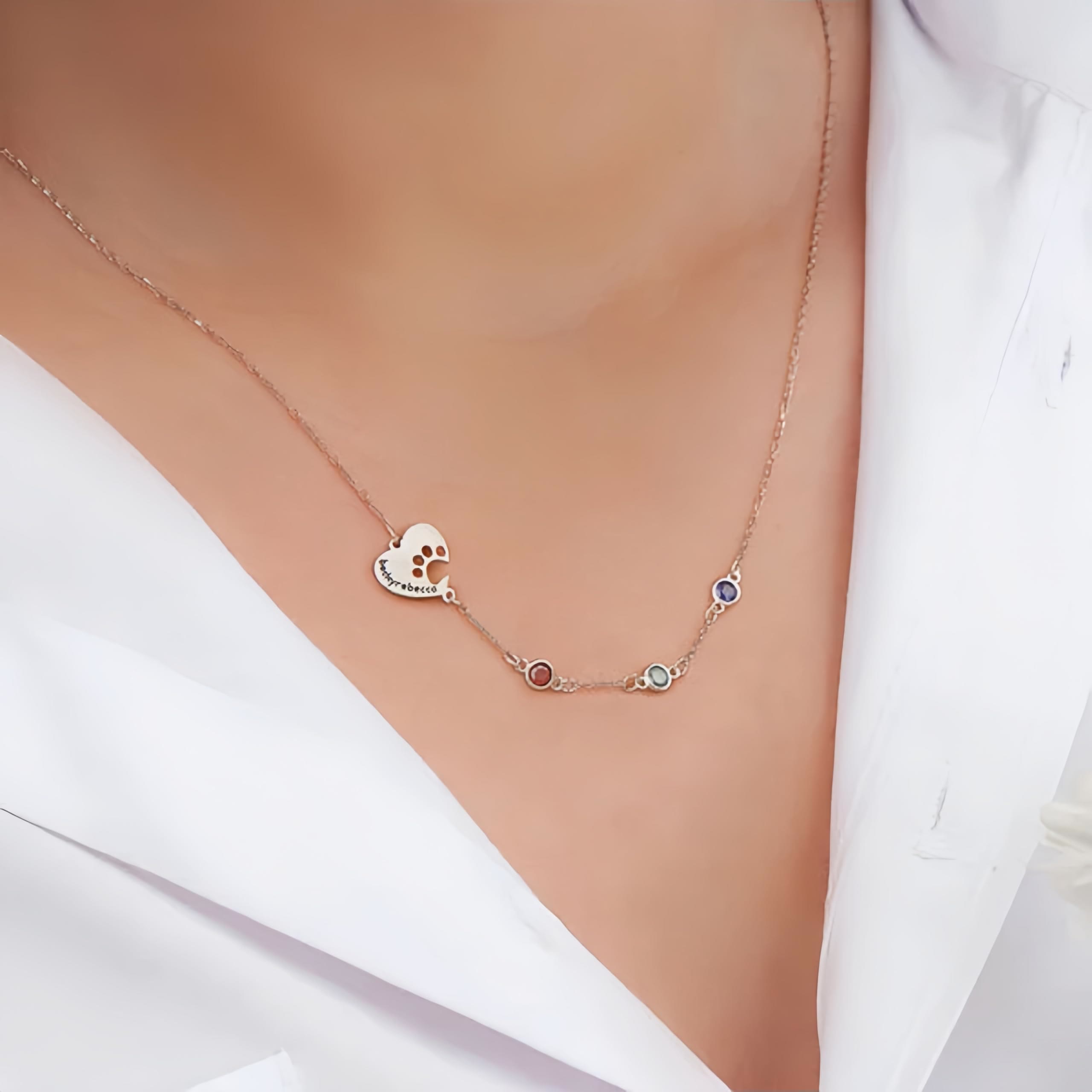 Olivenorma Custom Hollow Heart Dog Paw Birthstone Necklace