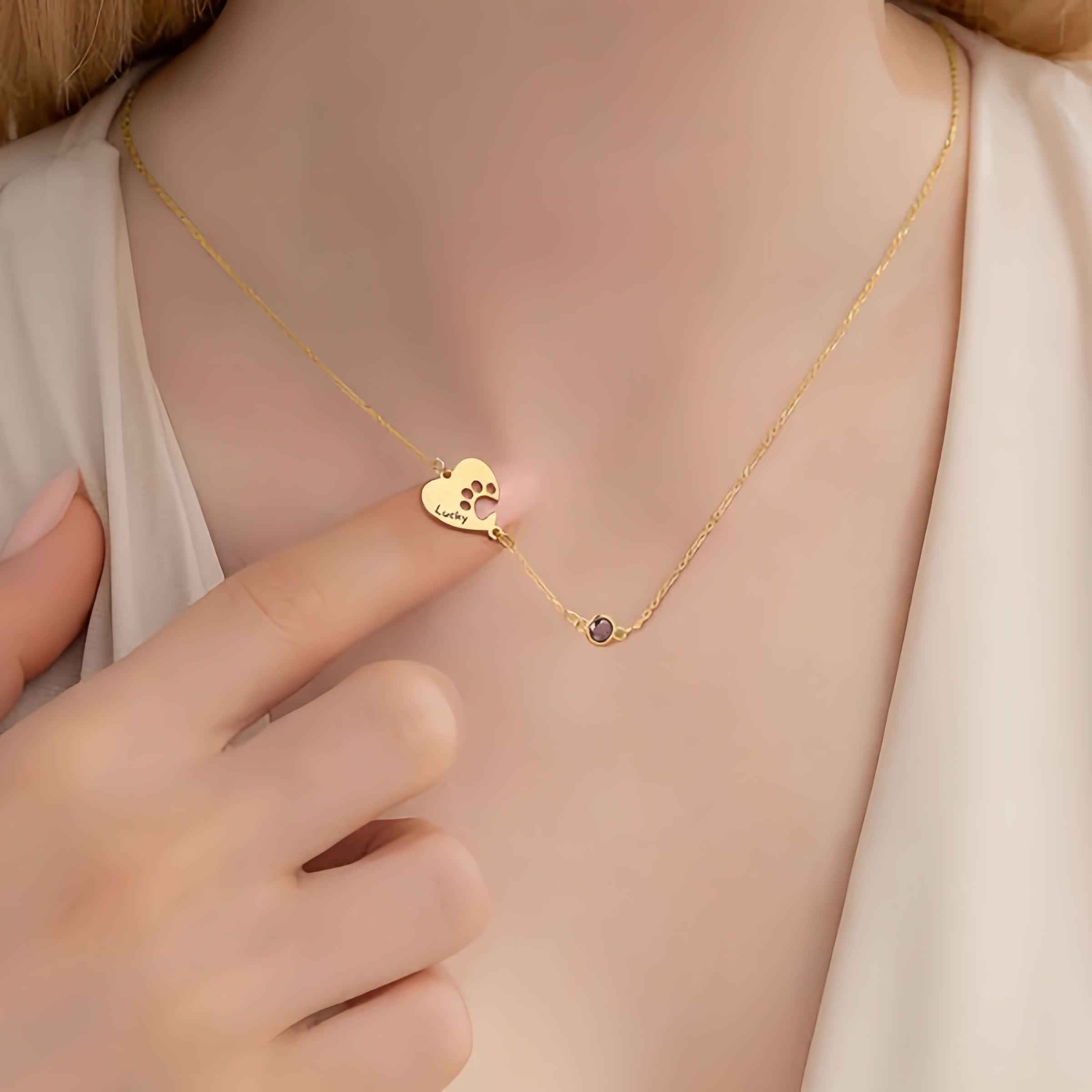 Olivenorma Custom Hollow Heart Dog Paw Birthstone Necklace