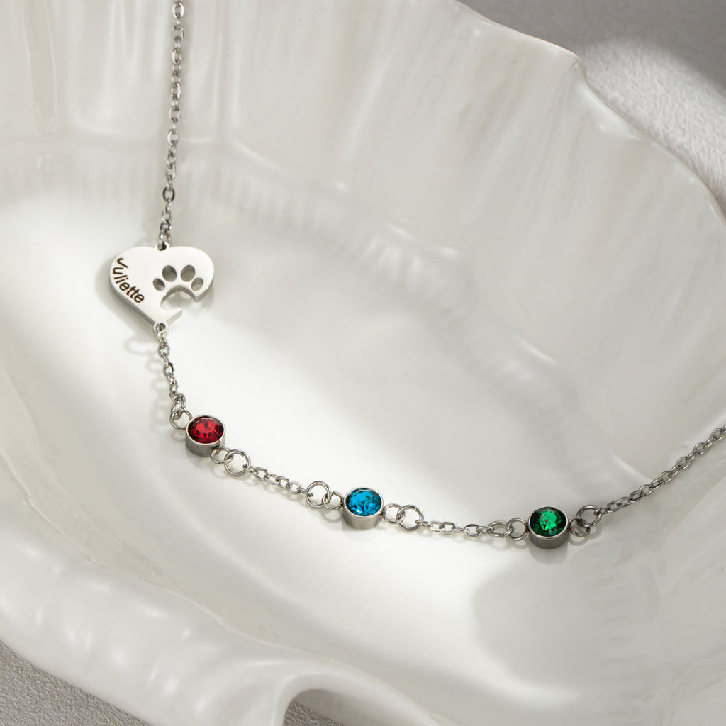 Olivenorma Custom Hollow Heart Dog Paw Birthstone Necklace