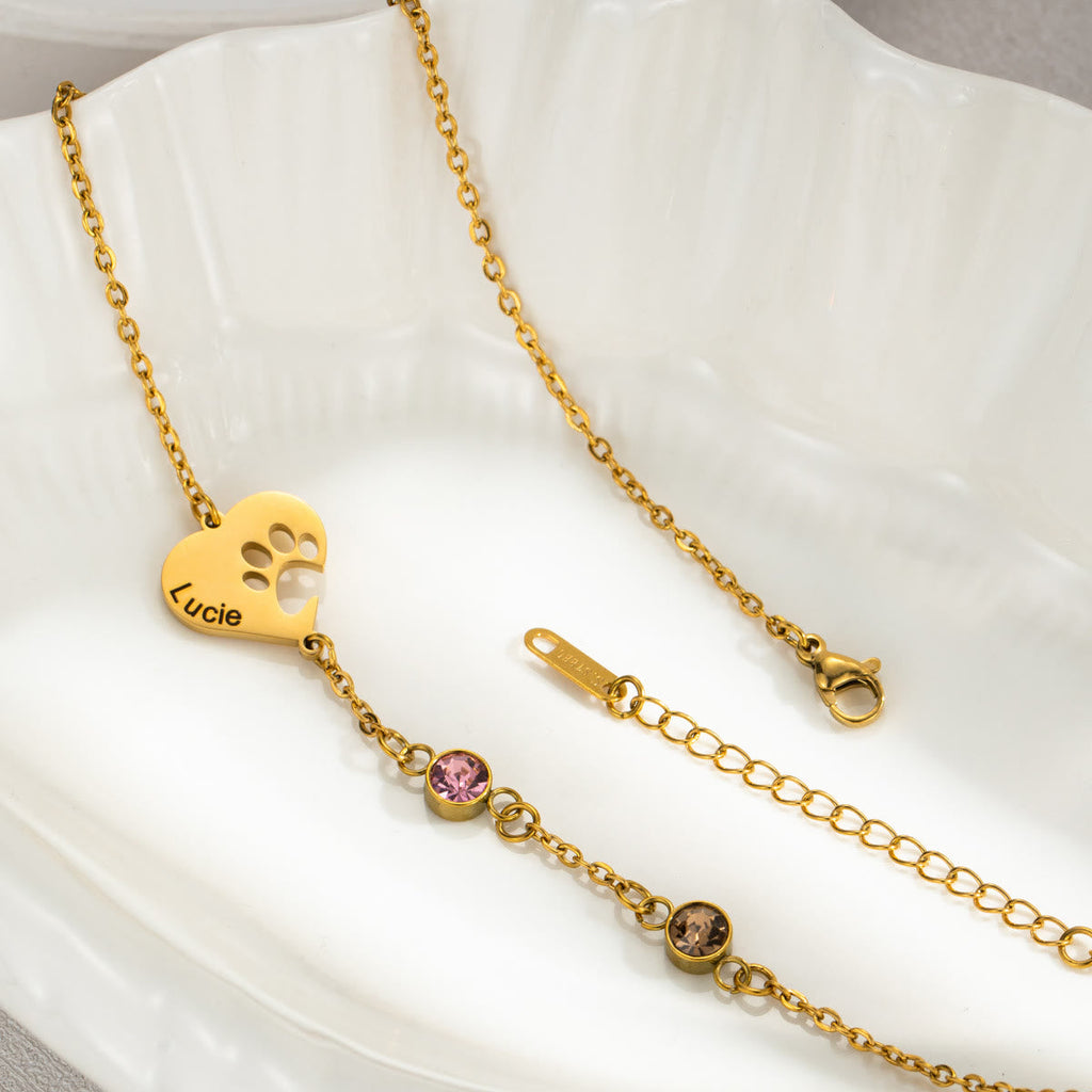 Olivenorma Custom Hollow Heart Dog Paw Birthstone Necklace