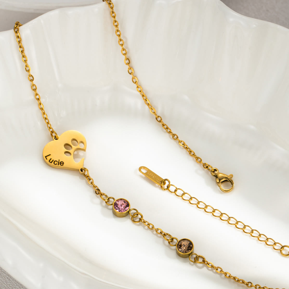 Olivenorma Custom Hollow Heart Dog Paw Birthstone Necklace