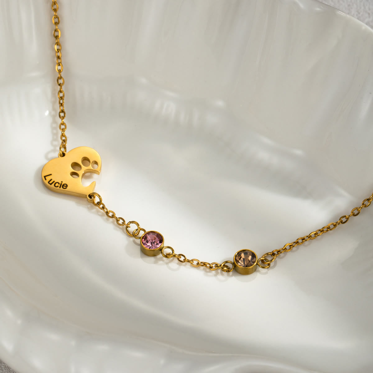Olivenorma Custom Hollow Heart Dog Paw Birthstone Necklace