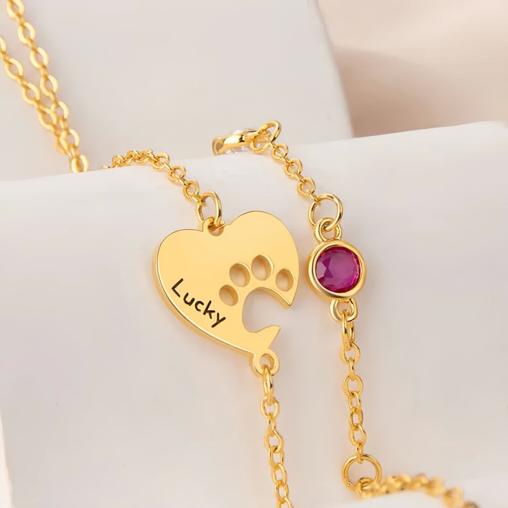 Olivenorma Custom Hollow Heart Dog Paw Birthstone Necklace