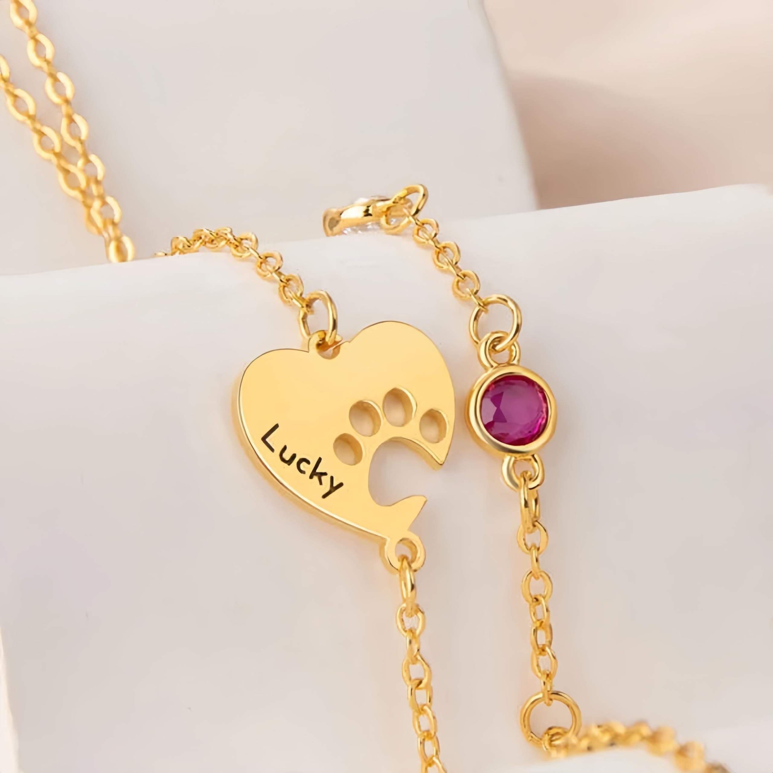 Olivenorma Custom Hollow Heart Dog Paw Birthstone Necklace