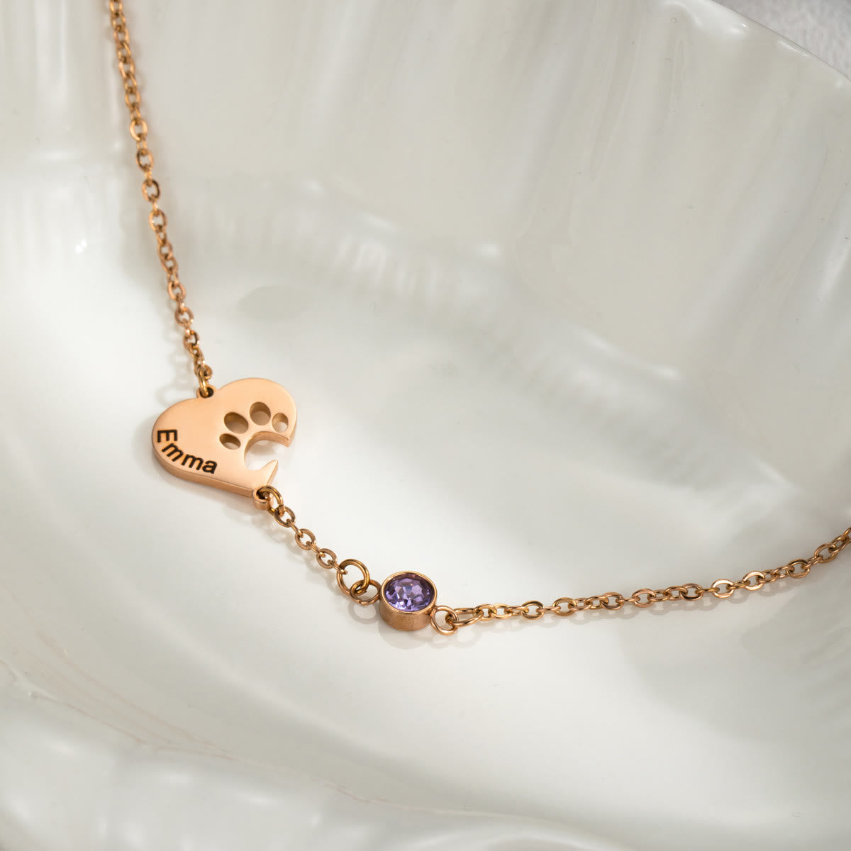 Olivenorma Custom Hollow Heart Dog Paw Birthstone Necklace