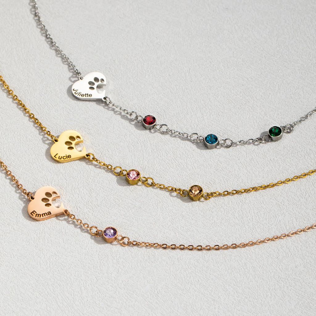 Olivenorma Custom Hollow Heart Dog Paw Birthstone Necklace