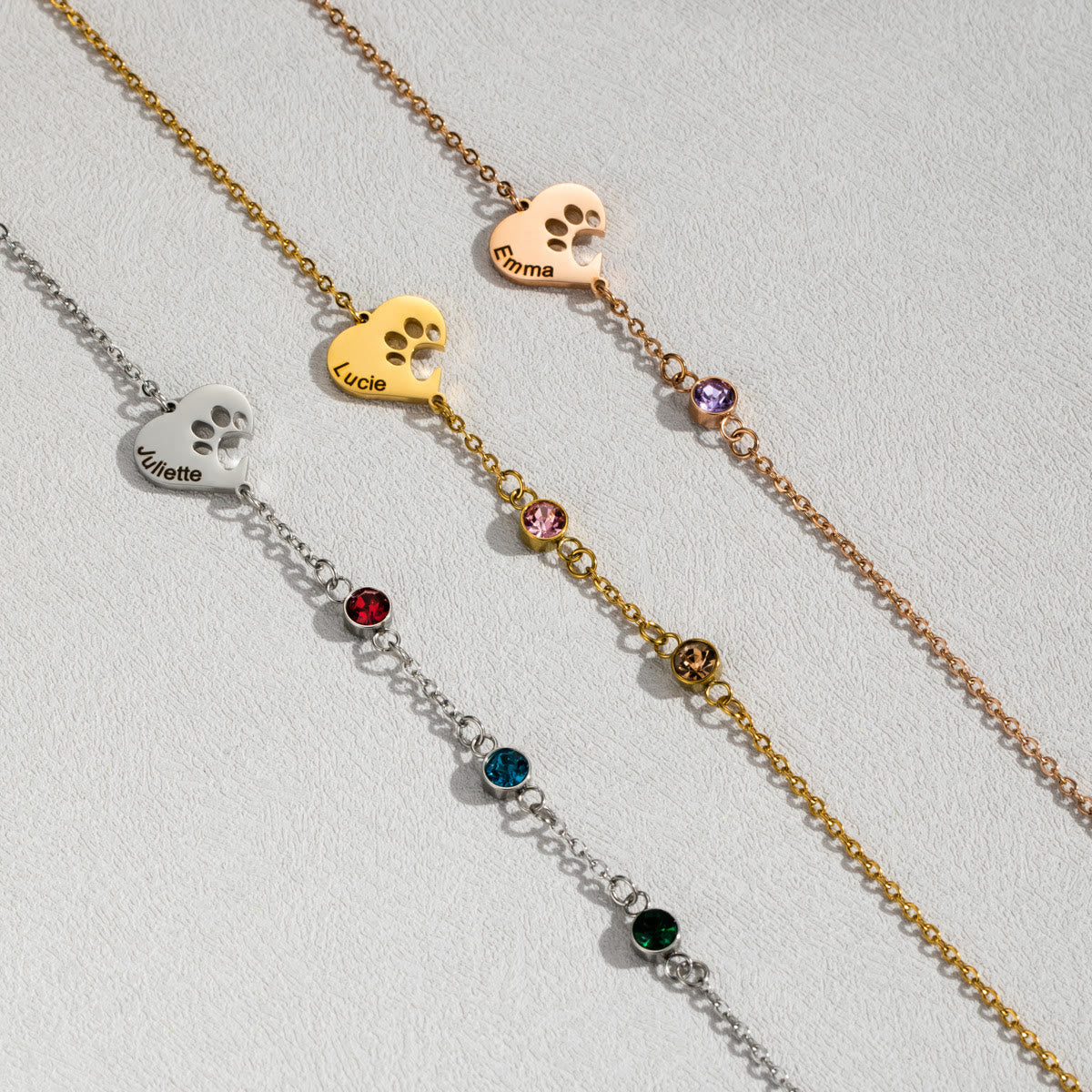 Olivenorma Custom Hollow Heart Dog Paw Birthstone Necklace