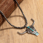 Olivenorma Natural Stone Beads Turquoise Bull Head Pendant Necklace