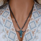 Olivenorma Natural Stone Beads Turquoise Bull Head Pendant Necklace