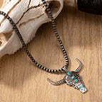 Olivenorma Natural Stone Beads Turquoise Bull Head Pendant Necklace