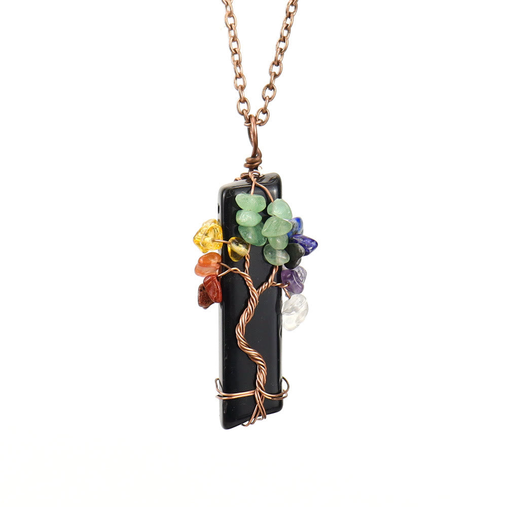 Olivenorma Rectangular Natural Stone Chakra Pendant Necklace