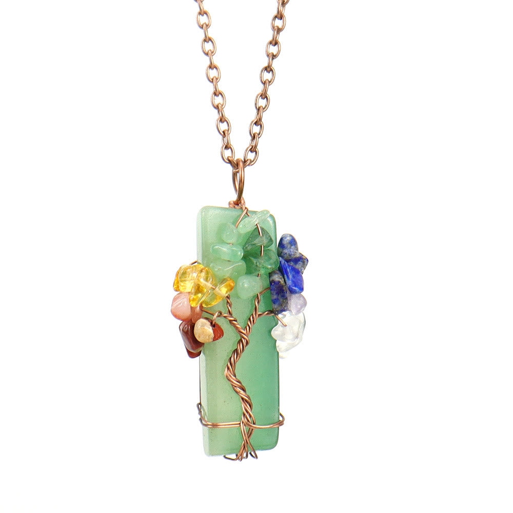 Olivenorma Rectangular Natural Stone Chakra Pendant Necklace