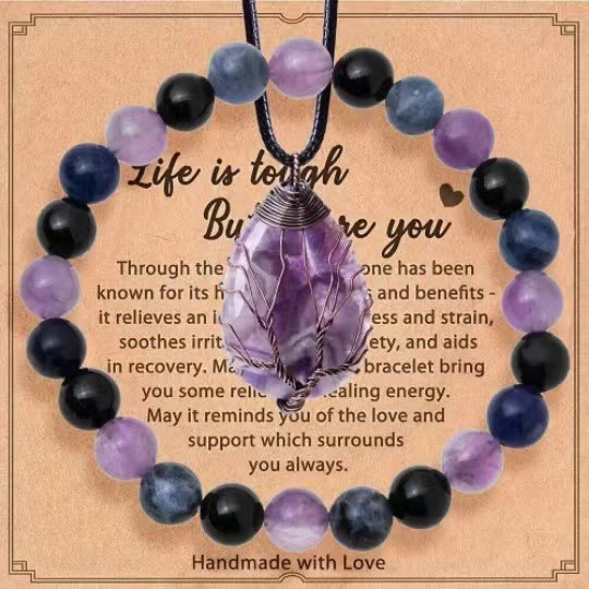 Olivenorma "Life Is Tough, But So Are You" Healing Gemstone Bracelet Necklace Jewelry Set