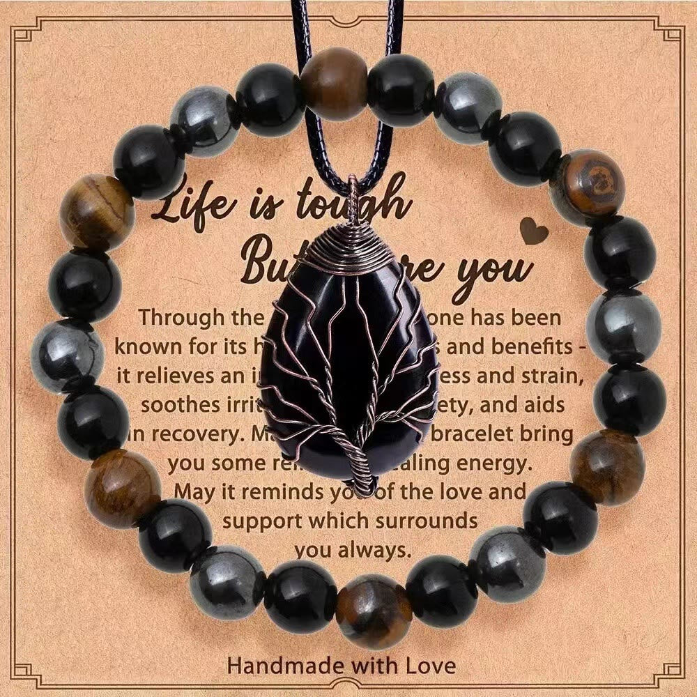 Olivenorma "Life Is Tough, But So Are You" Healing Gemstone Bracelet Necklace Jewelry Set