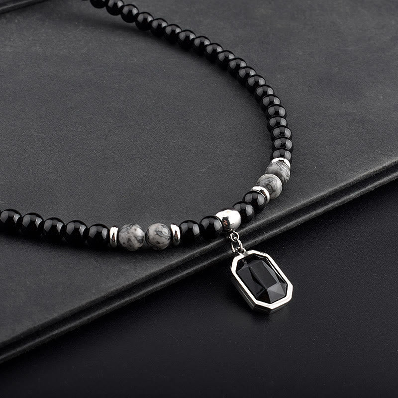 Olivenorma Black Onyx Natural Stone Beads Men Necklace
