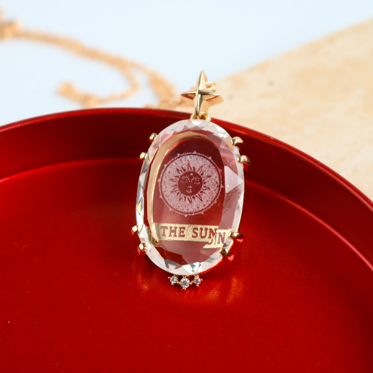 Olivenorma Vintage Clear Crystal Moon & Sun Tarot Necklace