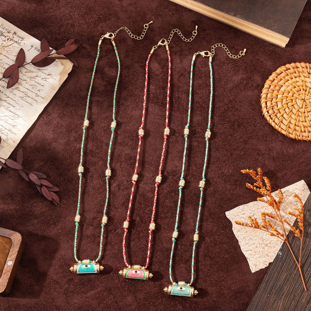 Olivenorma Tribal Charm Evil Eye Kaleidoscope Braided Rope Necklace