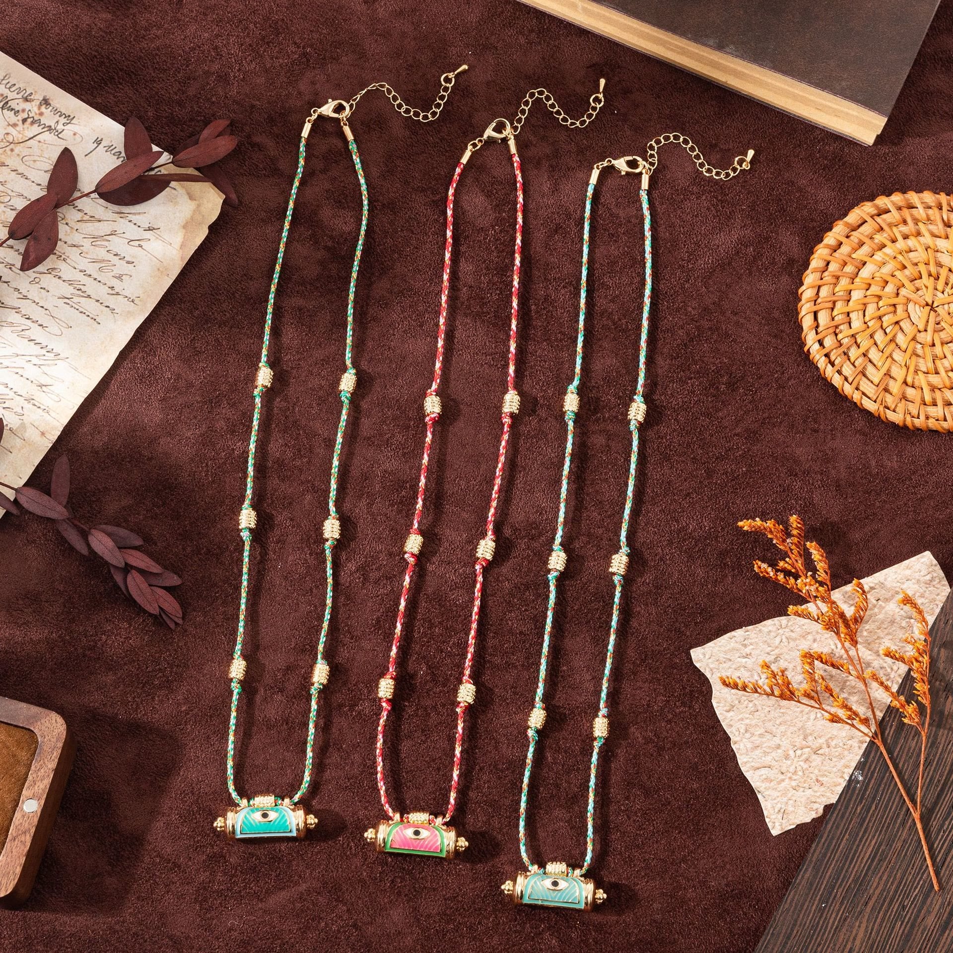 Olivenorma Tribal Charm Evil Eye Kaleidoscope Braided Rope Necklace