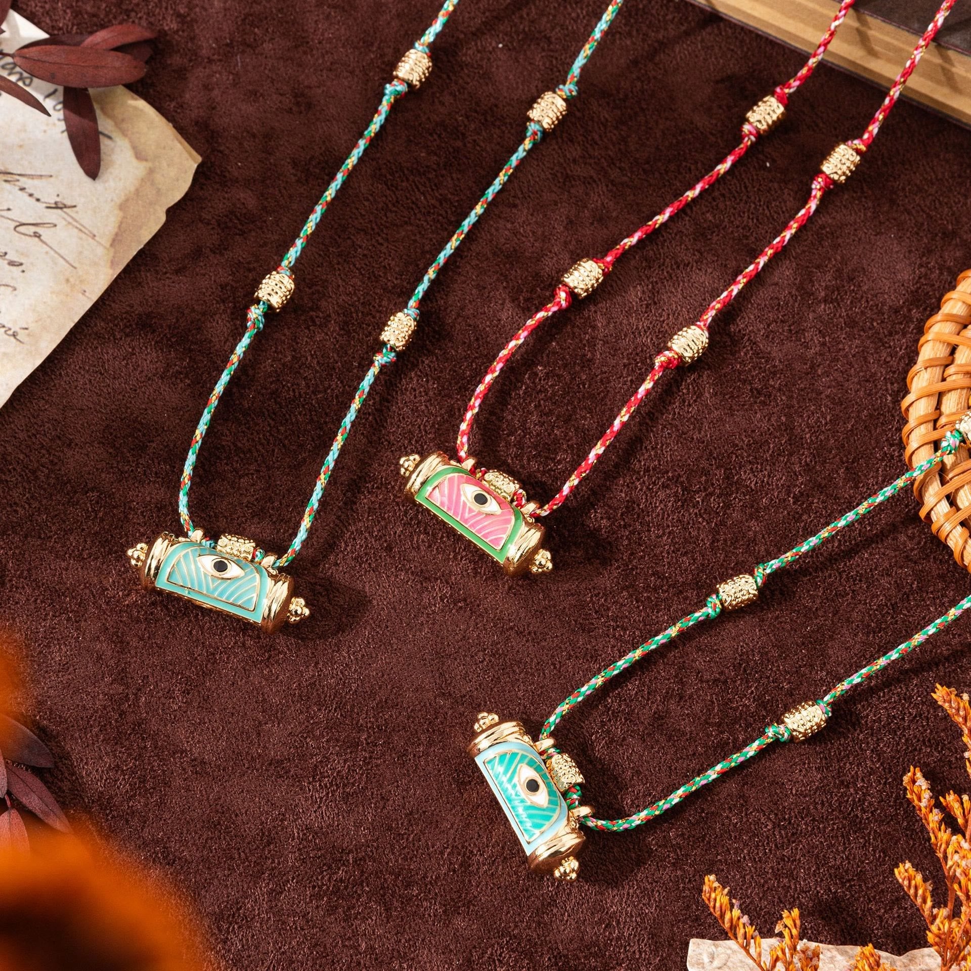 Olivenorma Tribal Charm Evil Eye Kaleidoscope Braided Rope Necklace