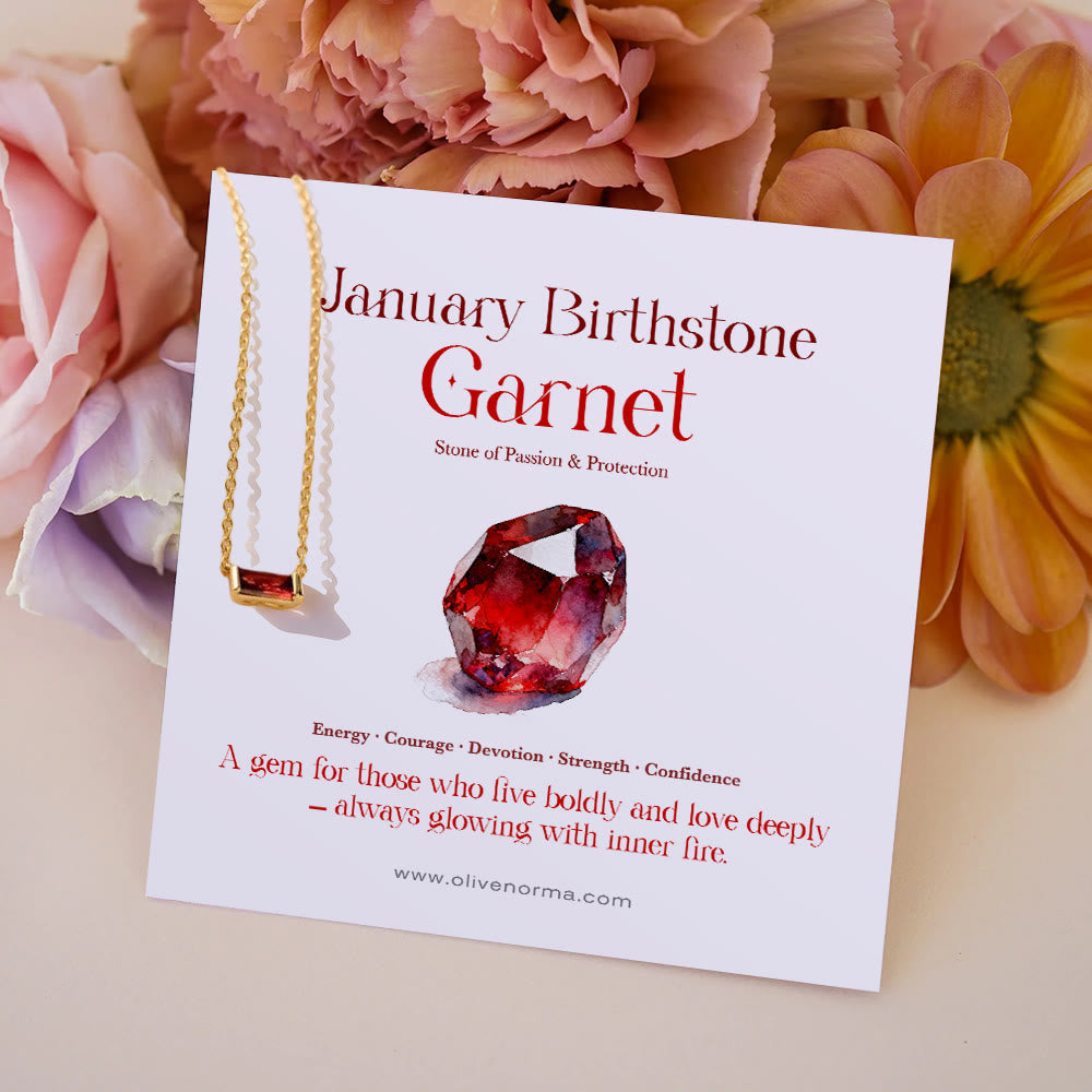 Olivenorma Simple Rectangular Birthstone Pendant Stainless Steel  Gift Card Necklace