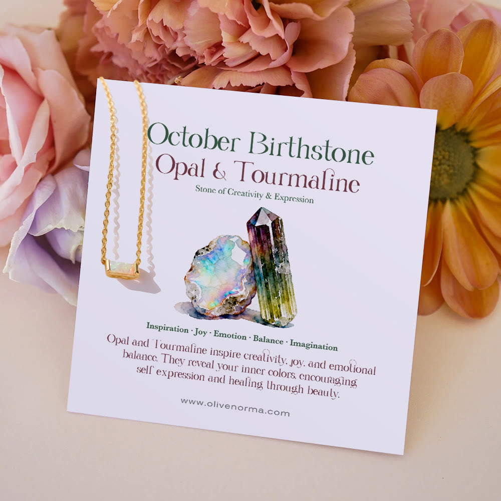 Olivenorma Simple Rectangular Birthstone Pendant Stainless Steel  Gift Card Necklace