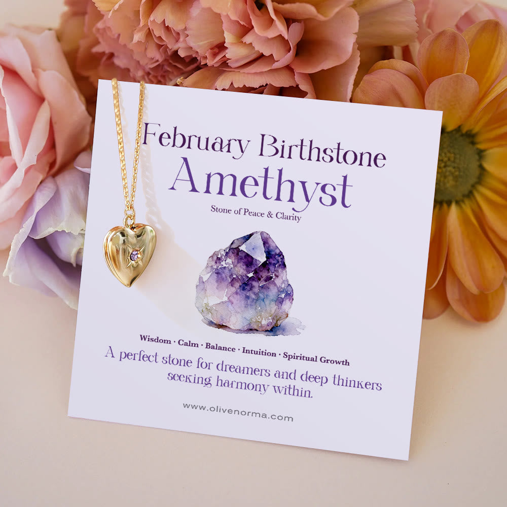 Olivenorma "Shine in My Heart"-Birthstone Heart Album Gift Card  Necklace