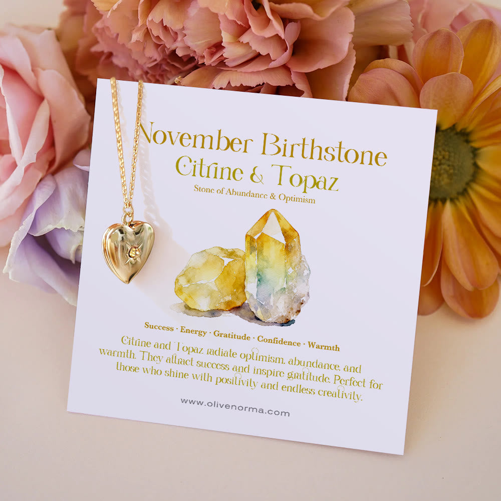 Olivenorma "Shine in My Heart"-Birthstone Heart Album Gift Card  Necklace