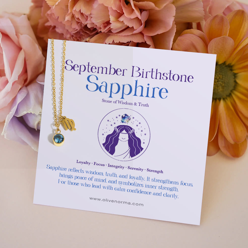 Olivenorma Zodiac Rune Birthstone Stainless Steel Gift Card Necklace