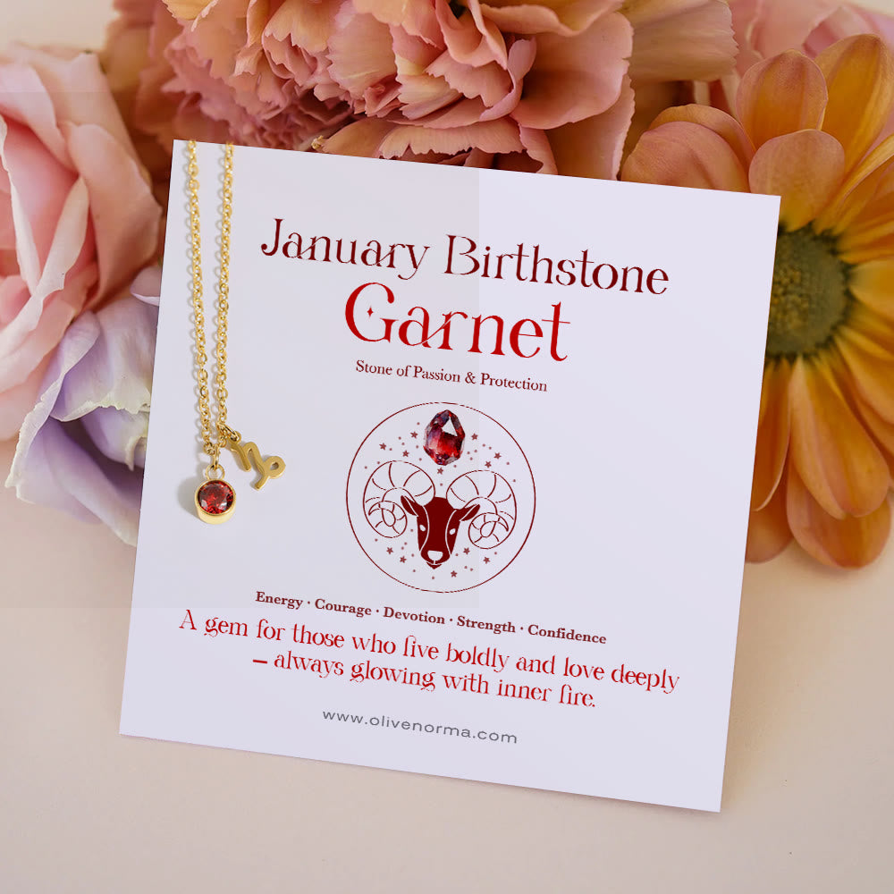 Olivenorma Zodiac Rune Birthstone Stainless Steel Gift Card Necklace