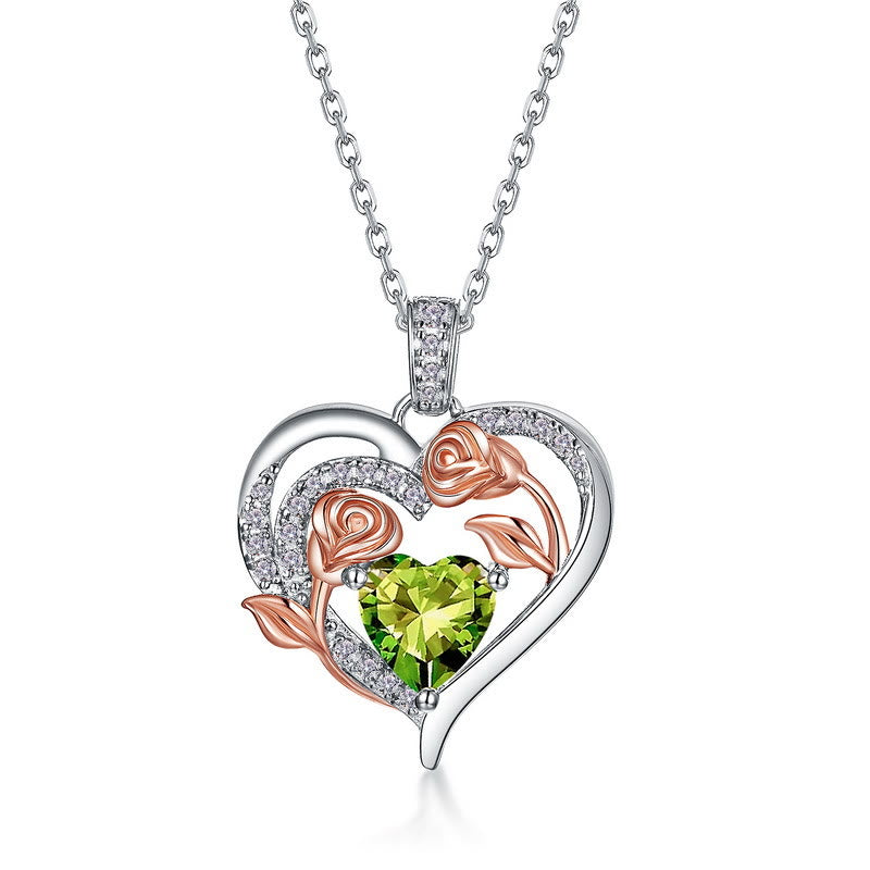 Olivenorma Double Roses Flower Heart Birthstone Gift Card Necklace