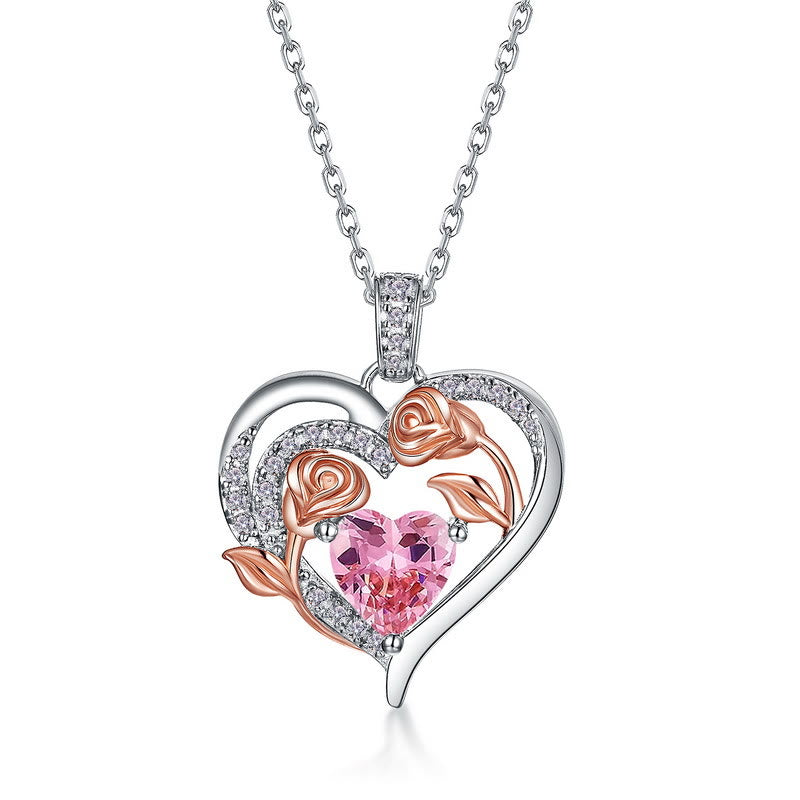 Olivenorma Double Roses Flower Heart Birthstone Gift Card Necklace
